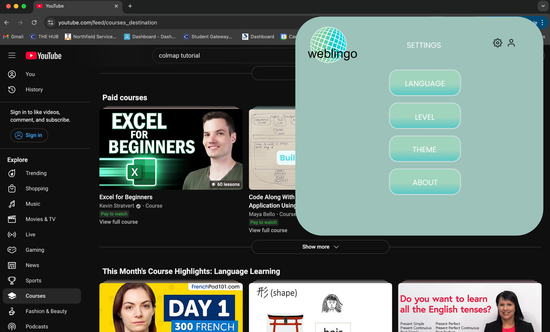 Setting page prototype example